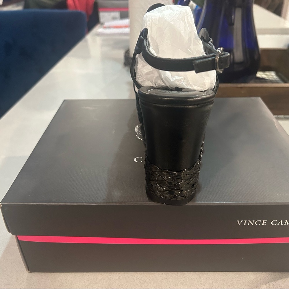 Vince Camuto Black Strappy Wedge Sandals - Picture 9 of 12